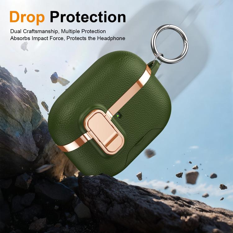 For AirPods Pro 2 Hidden Stand Electroplated Vegan Leather Texture Wireless Earphones Protective Case