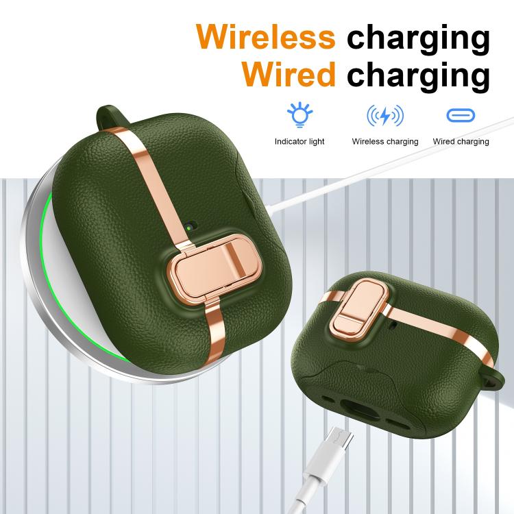 For AirPods Pro 2 Hidden Stand Electroplated Vegan Leather Texture Wireless Earphones Protective Case