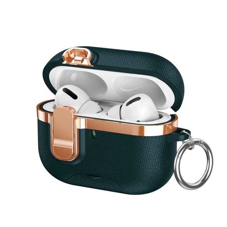 For AirPods Pro 2 Hidden Stand Electroplated Vegan Leather Texture Wireless Earphones Protective Case