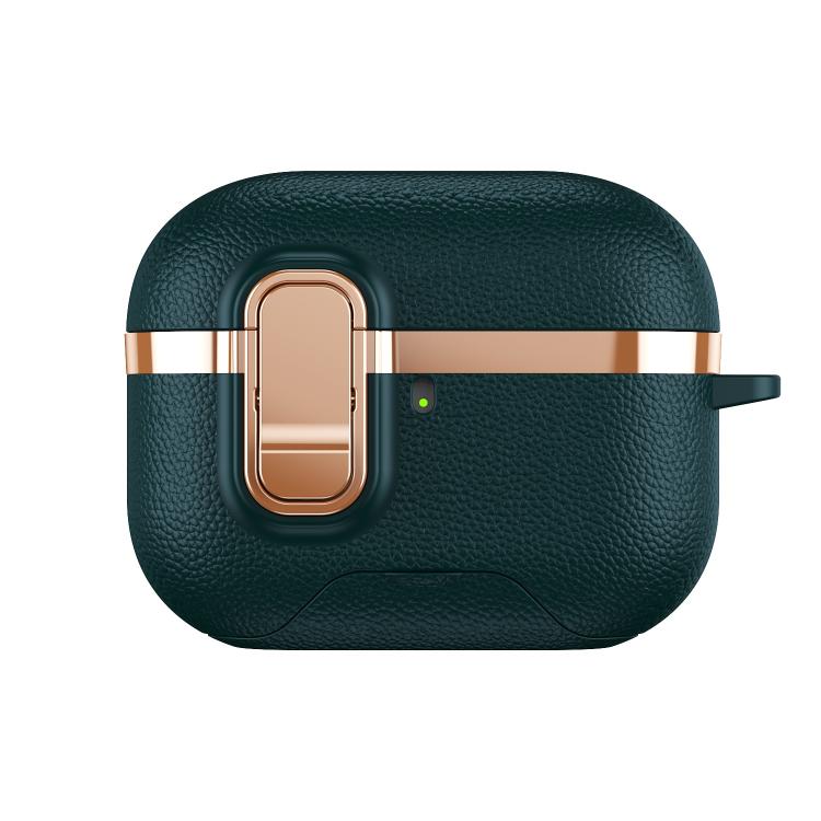 For AirPods Pro 2 Hidden Stand Electroplated Vegan Leather Texture Wireless Earphones Protective Case