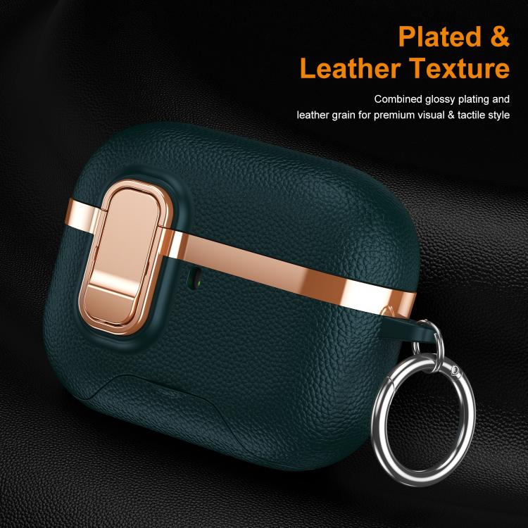 For AirPods Pro 2 Hidden Stand Electroplated Vegan Leather Texture Wireless Earphones Protective Case