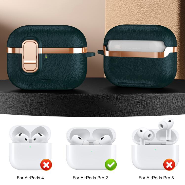 For AirPods Pro 2 Hidden Stand Electroplated Vegan Leather Texture Wireless Earphones Protective Case