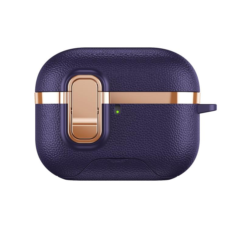 For AirPods Pro 2 Hidden Stand Electroplated Vegan Leather Texture Wireless Earphones Protective Case