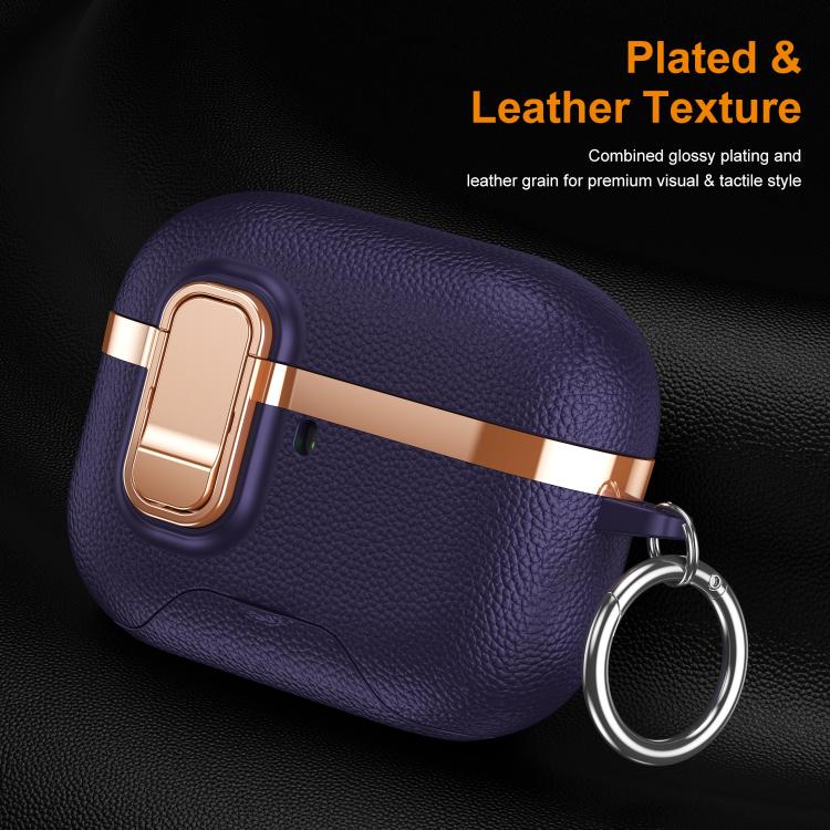 For AirPods Pro 2 Hidden Stand Electroplated Vegan Leather Texture Wireless Earphones Protective Case