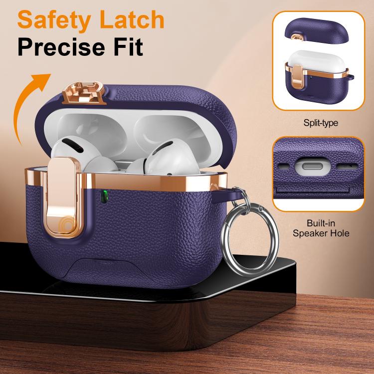 For AirPods Pro 2 Hidden Stand Electroplated Vegan Leather Texture Wireless Earphones Protective Case