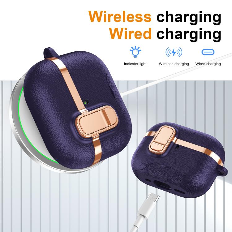 For AirPods Pro 2 Hidden Stand Electroplated Vegan Leather Texture Wireless Earphones Protective Case