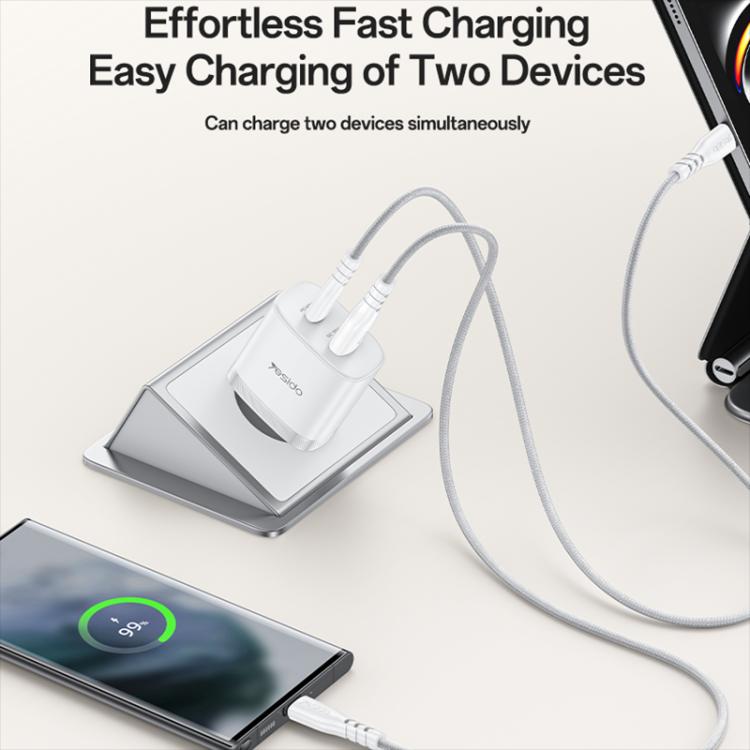 Yesido PD45W USB and Type-C Dual Interface Fast Charger Set, Plug:EU Plug - White