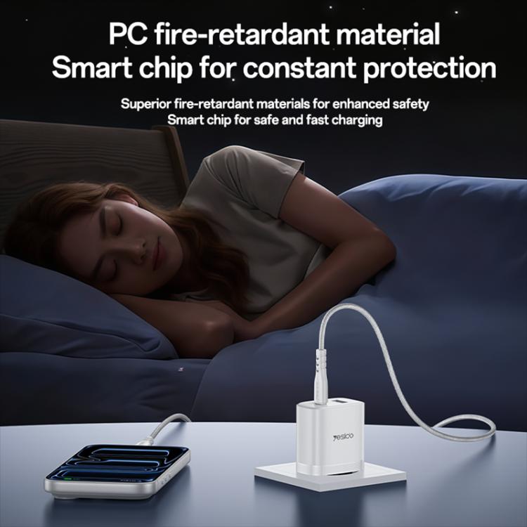 Yesido PD45W USB and Type-C Dual Interface Fast Charger Set, Plug:EU Plug - White