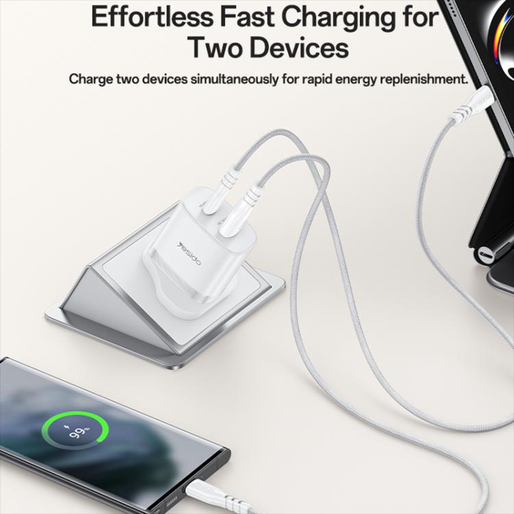 Yesido PD45W USB and Type-C Dual Interface Fast Charger Set, Plug:UK Plug - White