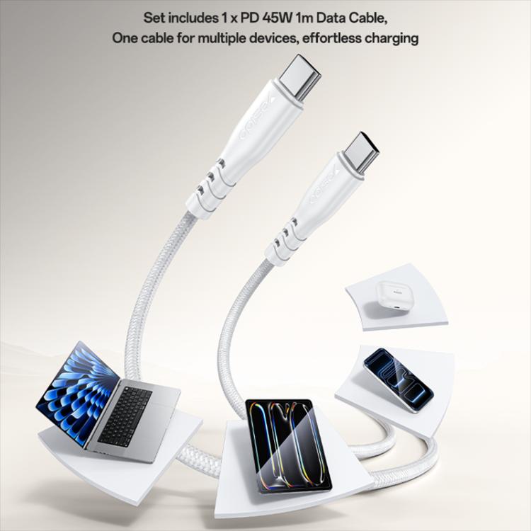 Yesido PD45W USB and Type-C Dual Interface Fast Charger Set, Plug:UK Plug - White