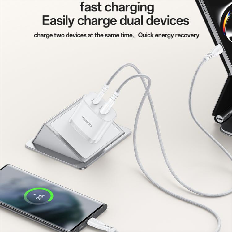 Yesido PD45W USB and Type-C Dual Interface Fast Charger Set, Plug:US Plug - White