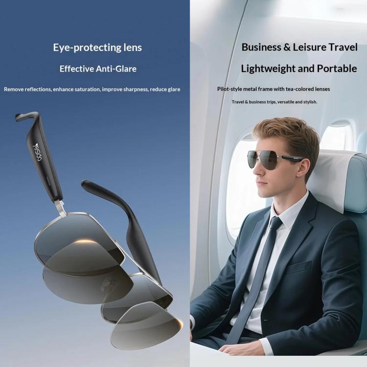 Yesido IO44 Smart Audio Glasses, Bluetooth-Compatible 5.4 Open-Ear Headphones / Polarized Sunglasses with Microphone for Travel / Business - Black