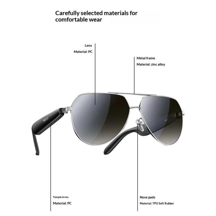 Yesido IO44 Smart Audio Glasses, Bluetooth-Compatible 5.4 Open-Ear Headphones / Polarized Sunglasses with Microphone for Travel / Business - Black