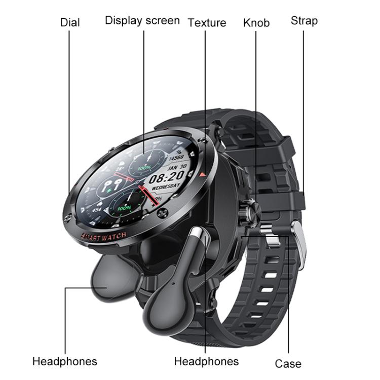 Yesido IO50 Smart Watch with TWS Earbuds, 2-in-1 Bluetooth-Compatible Smartwatch with Charging Box, 1.46 inch HD Display, NFC - Black