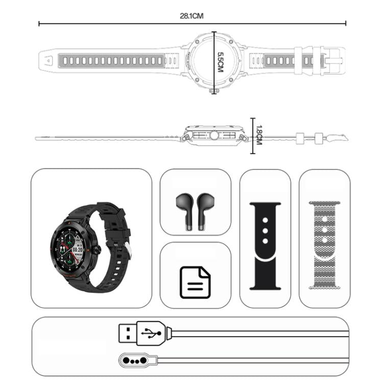 Yesido IO50 Smart Watch with TWS Earbuds, 2-in-1 Bluetooth-Compatible Smartwatch with Charging Box, 1.46 inch HD Display, NFC - Black