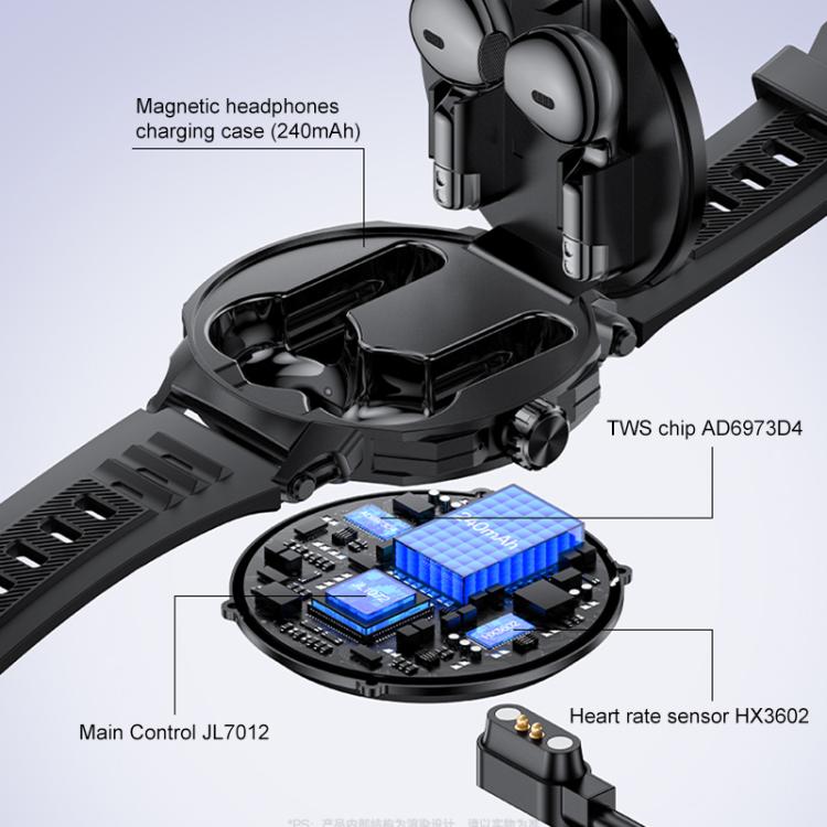 Yesido IO50 Smart Watch with TWS Earbuds, 2-in-1 Bluetooth-Compatible Smartwatch with Charging Box, 1.46 inch HD Display, NFC - Black