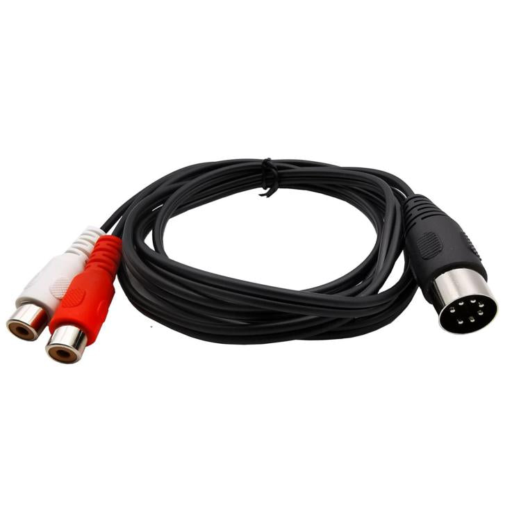7-Pin DIN Male MIDI to Dual RCA Female Plug Audio Cable, Length:1.5m - Black