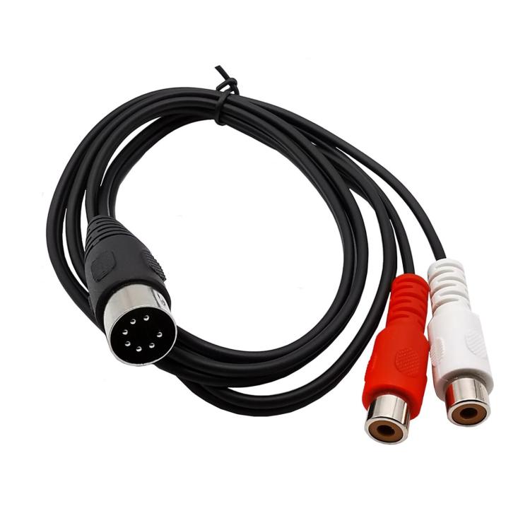 7-Pin DIN Male MIDI to Dual RCA Female Plug Audio Cable, Length:1m - Black