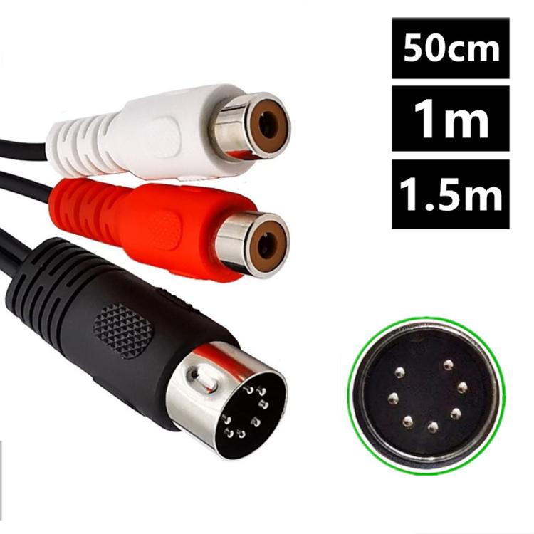 7-Pin DIN Male MIDI to Dual RCA Female Plug Audio Cable, Length:1m - Black