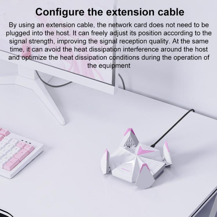 COMFAST CF-988BE 6500Mbps WiFi7 USB 3.0 Tri-Band Driverless Wireless Network Adapter - Pink White