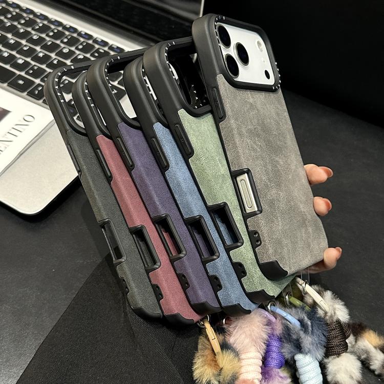 For iPhone 15 Pro Faux Suede Fabric TPU Phone Case with Screen-printed Rabbit Plush Rope