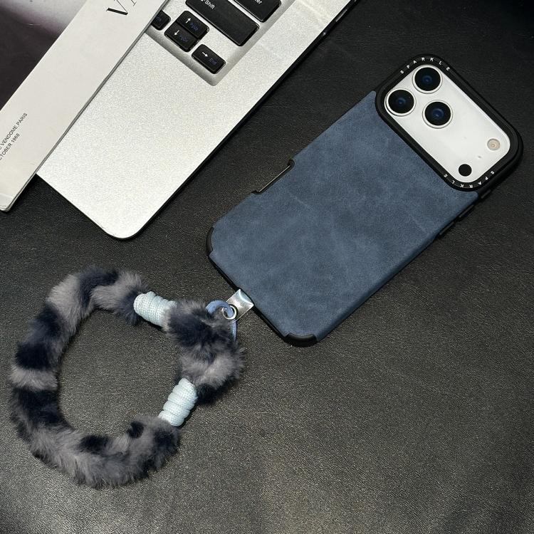 For iPhone 17 Pro Max Faux Suede Fabric TPU Phone Case with Screen-printed Rabbit Plush Rope