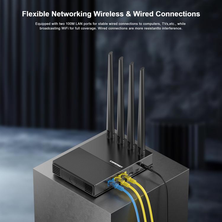 COMFAST CF-E13 Portable 4G SIM to Ethernet / WiFi Router, Plug:EU Plug - Black