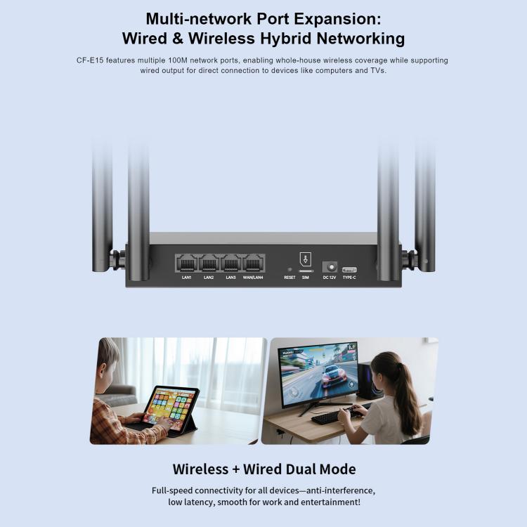 COMFAST CF-E15 Industrial Grade 4G SIM to Ethernet / WiFi Router, Plug:EU Plug - Black