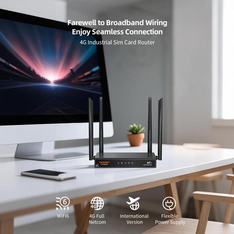 COMFAST CF-E15 Industrial Grade 4G SIM to Ethernet / WiFi Router, Plug:EU Plug - Black