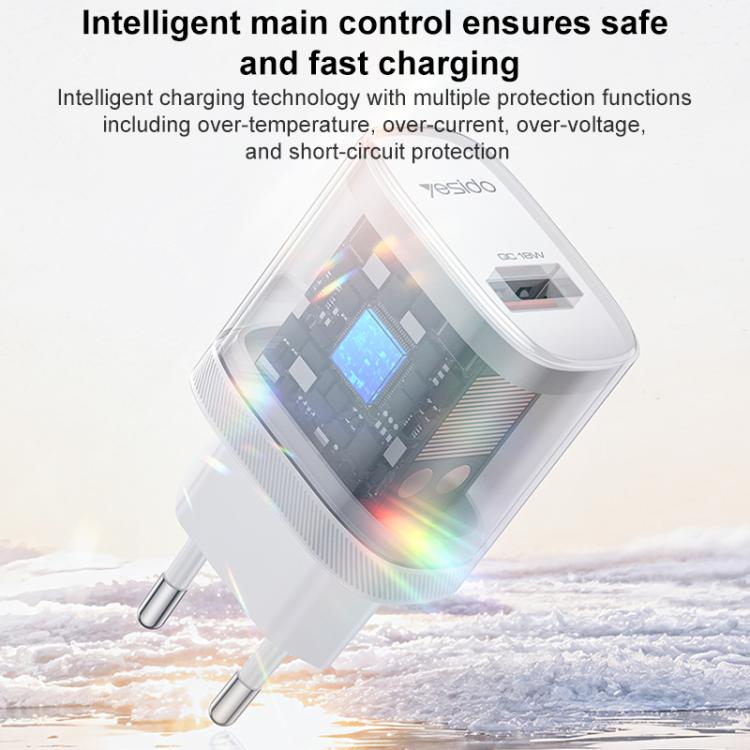 Yesido 18W USB Single Interface Charger Set, Plug:EU Plug - White
