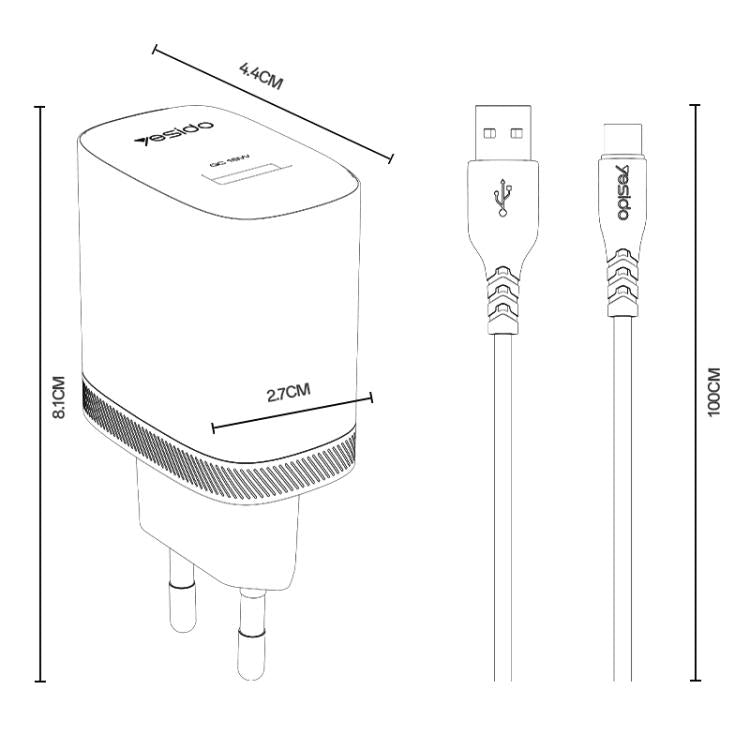 Yesido 18W USB Single Interface Charger Set, Plug:EU Plug - White
