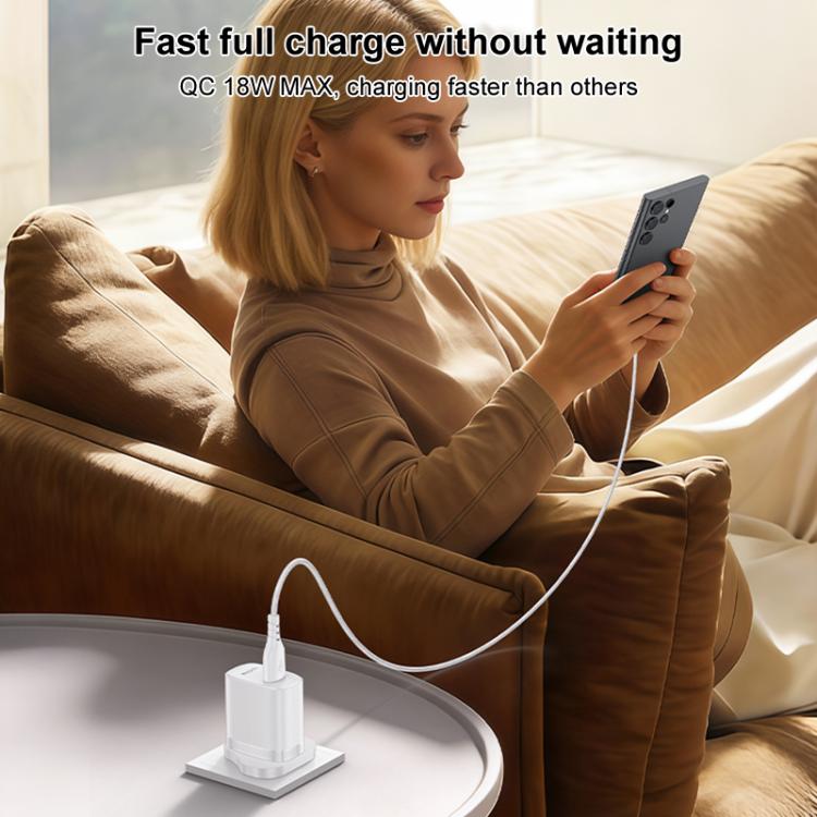 Yesido 18W USB Single Interface Charger Set with USB to Type-C Cable, Plug:UK Plug - White