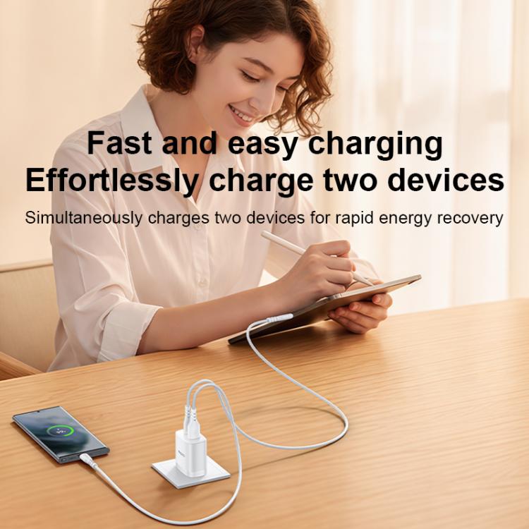 Yesido YC19U PD20W USB-C / Type-C and QC18W USB-A Dual Ports Charger Set with Type-C to Type-C Cable, US Plug - White