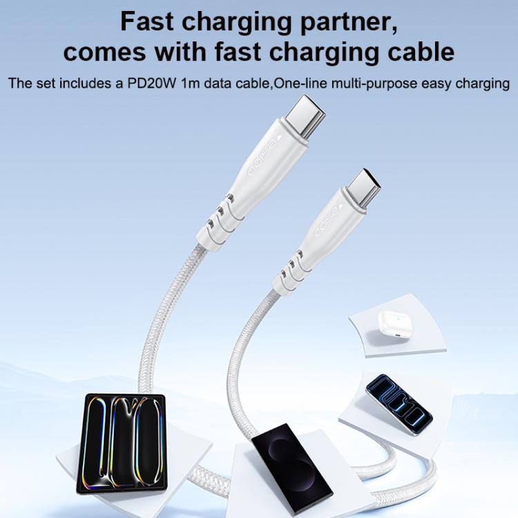 Yesido YC19U PD20W USB-C / Type-C and QC18W USB-A Dual Ports Charger Set with Type-C to Type-C Cable, US Plug - White