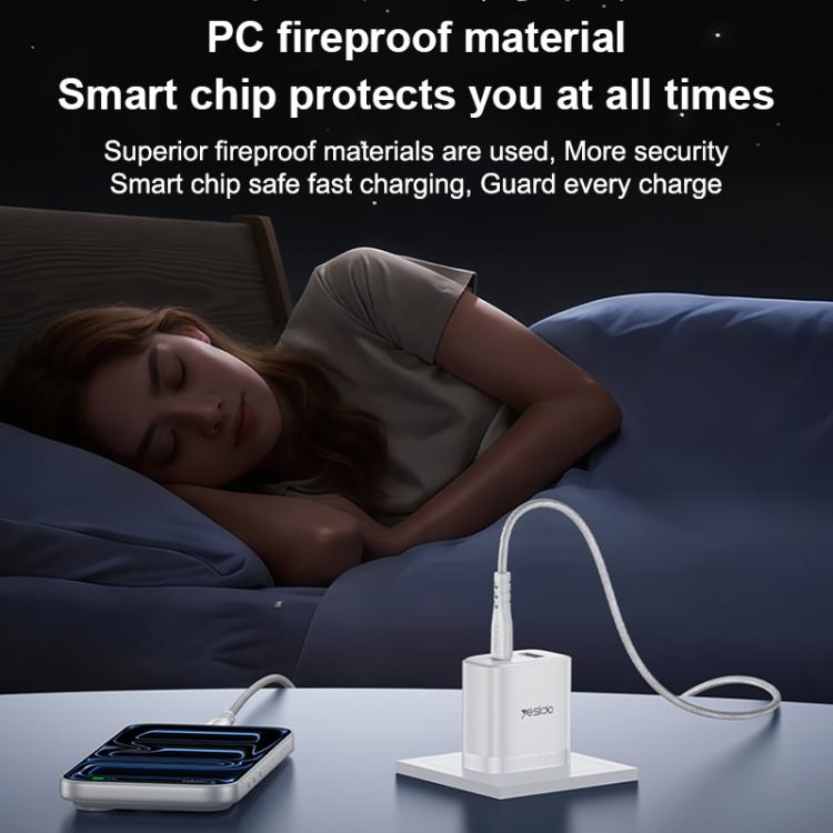 Yesido YC19U PD20W USB-C / Type-C and QC18W USB-A Dual Ports Charger Set with Type-C to Type-C Cable, US Plug - White