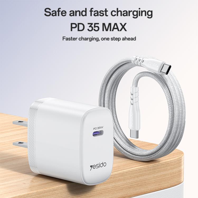 Yesido YC20U PD35W USB-C / Type-C Single Port Fast Charger Set with Type-C to Type-C Cable, US Plug - White