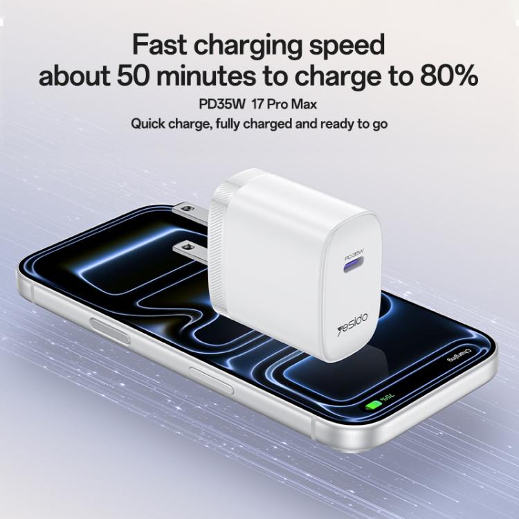 Yesido YC20U PD35W USB-C / Type-C Single Port Fast Charger Set with Type-C to Type-C Cable, US Plug - White