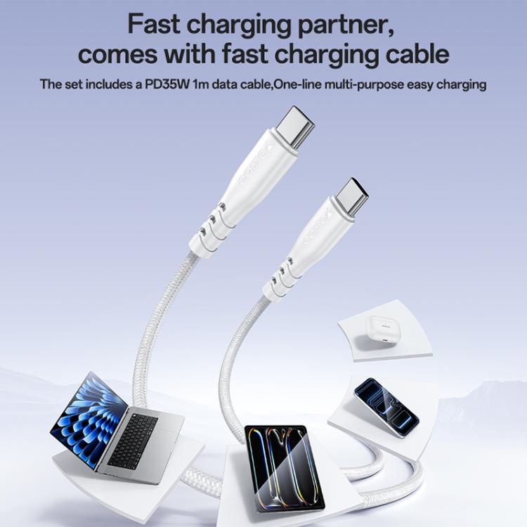 Yesido YC20U PD35W USB-C / Type-C Single Port Fast Charger Set with Type-C to Type-C Cable, US Plug - White