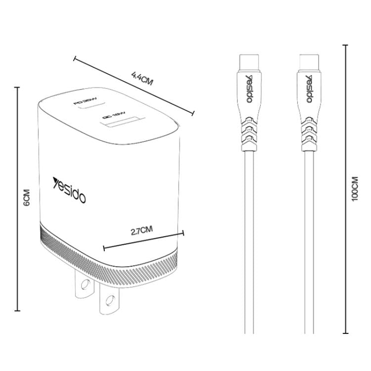 Yesido PD35W Type-C, USB Fast Charger Kit with Type-C to Type-C Cable, Plug:US Plug - White