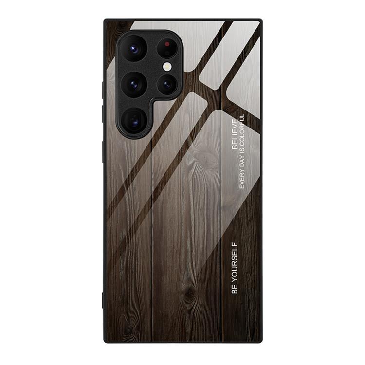For Samsung Galaxy S26 Ultra 5G Wood Grain Glass Phone Case