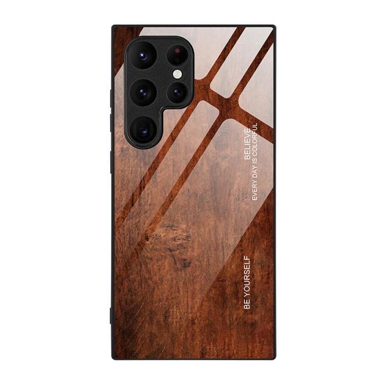 For Samsung Galaxy S26 Ultra 5G Wood Grain Glass Phone Case