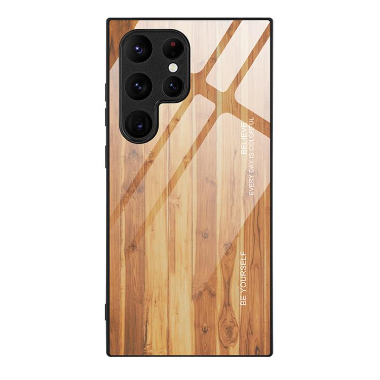 For Samsung Galaxy S26 Ultra 5G Wood Grain Glass Phone Case