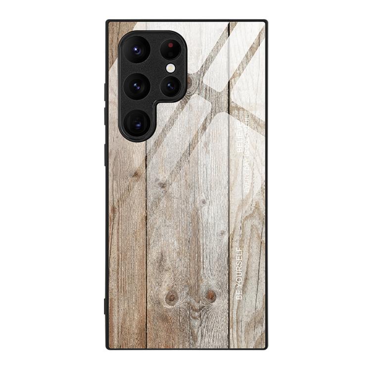 For Samsung Galaxy S26 Ultra 5G Wood Grain Glass Phone Case