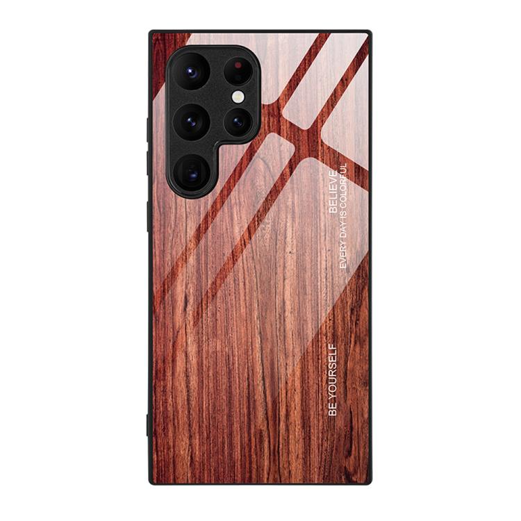 For Samsung Galaxy S26 Ultra 5G Wood Grain Glass Phone Case