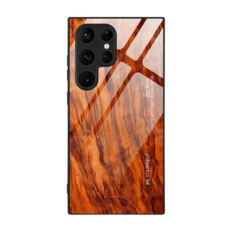 For Samsung Galaxy S26 Ultra 5G Wood Grain Glass Phone Case