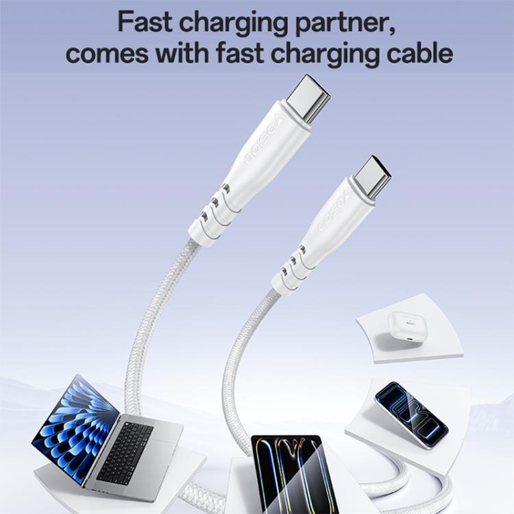 Yesido PD45W Dual Type-C Fast Charger Kit with Type-C to Type-C Cable, Plug:EU Plug - White