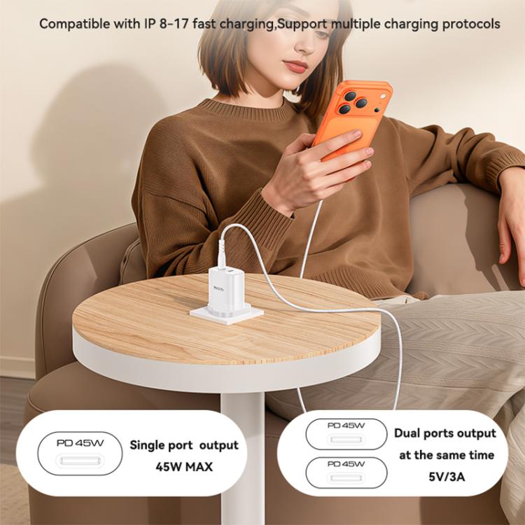 Yesido PD45W Dual Type-C Fast Charger Kit with Type-C to Type-C Cable, Plug:UK Plug - White