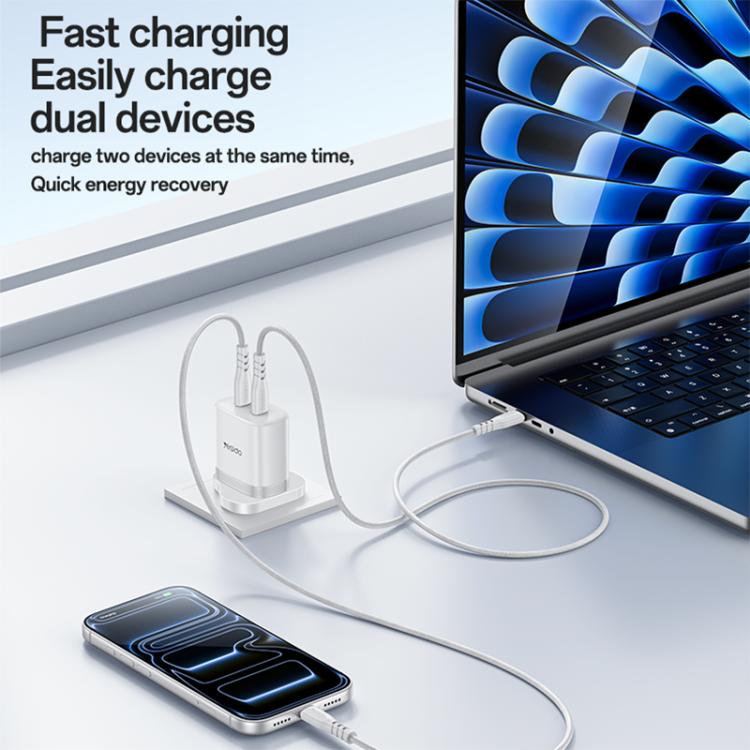 Yesido PD45W Dual Type-C Fast Charger Kit with Type-C to Type-C Cable, Plug:UK Plug - White