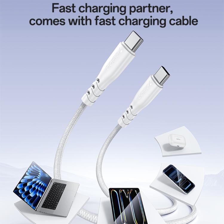 Yesido PD45W Dual Type-C Fast Charger Kit with Type-C to Type-C Cable, Plug:UK Plug - White