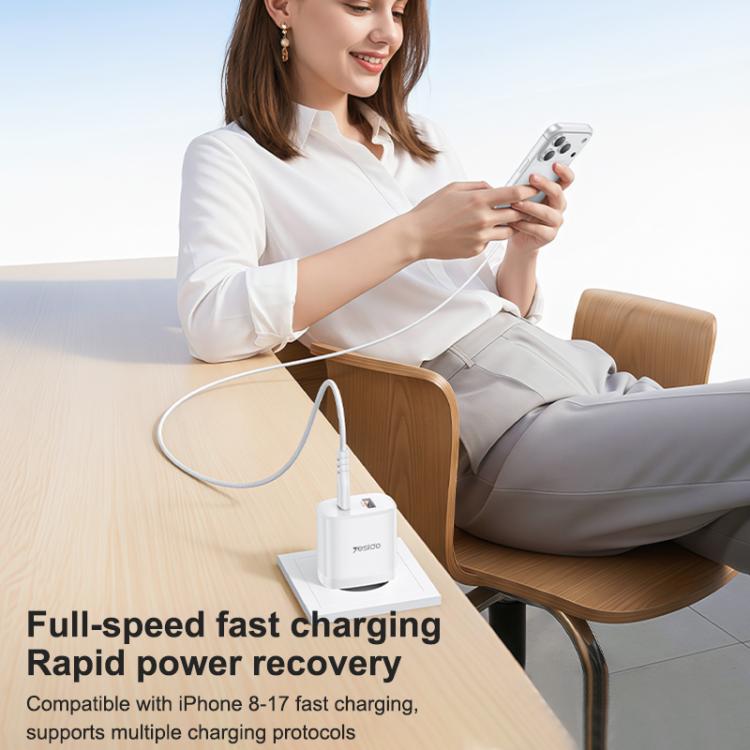 Yesido YC106 PD20W USB-C / Type-C and QC18W USB-A Dual Ports Charger Set with Type-C to Type-C Cable, EU Plug - White
